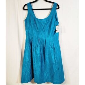 NEW Nine West $99 Size 12 Teal Shimmer Fit & Flare Skater Cocktail Party Dress